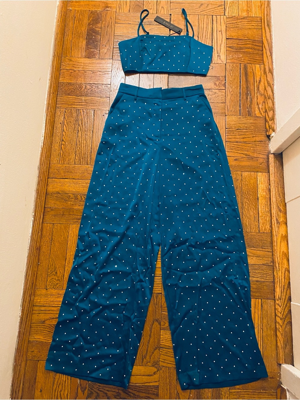 Embellished Teal Wide-Leg Pants — Women's Two-Piece Set by House of Harlow 1960
